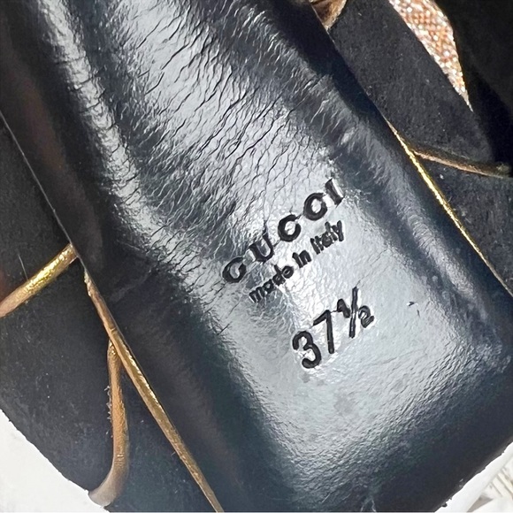 Gucci Black Suede w/ Gold Piping Huston Ankle Strap Platform Pumps - Picture 10 of 10